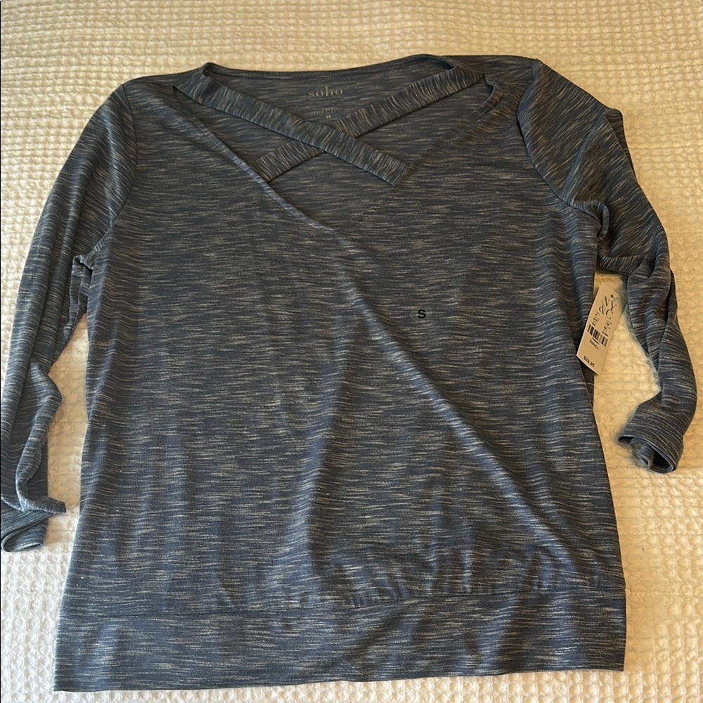 New York & Company Asymmetrical Blue Blouse
